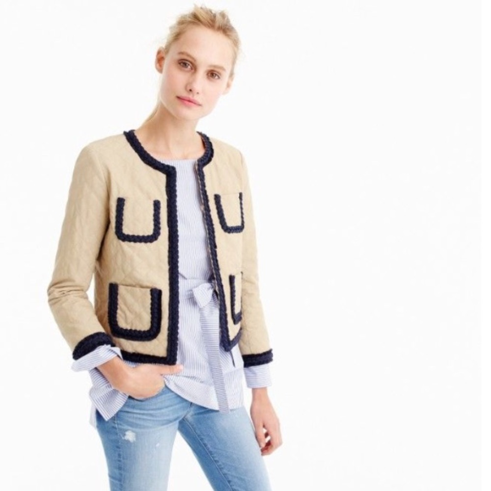 J. CREW quilted Safari Jacket in tan and blue, 10